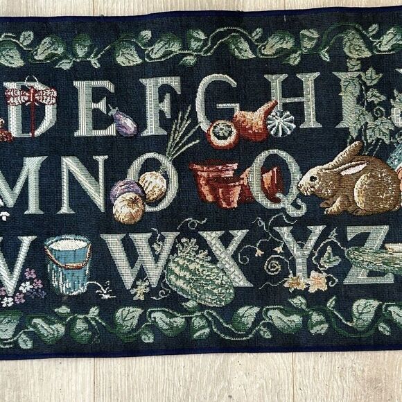 Tapestry Table Runner Gardener's Alphabet Botanical Cottage Farmhouse Country - Picture 5 of 6